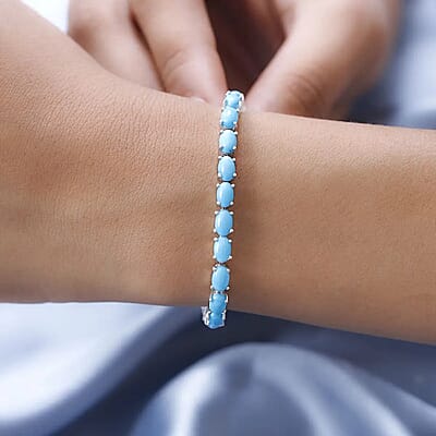 D'Joy Sleeping Beauty Turquoise 13.50 ctw Bracelet in Platinum Over Sterling Silver, Tennis Bracelet, Silver Tennis (7.25 In)