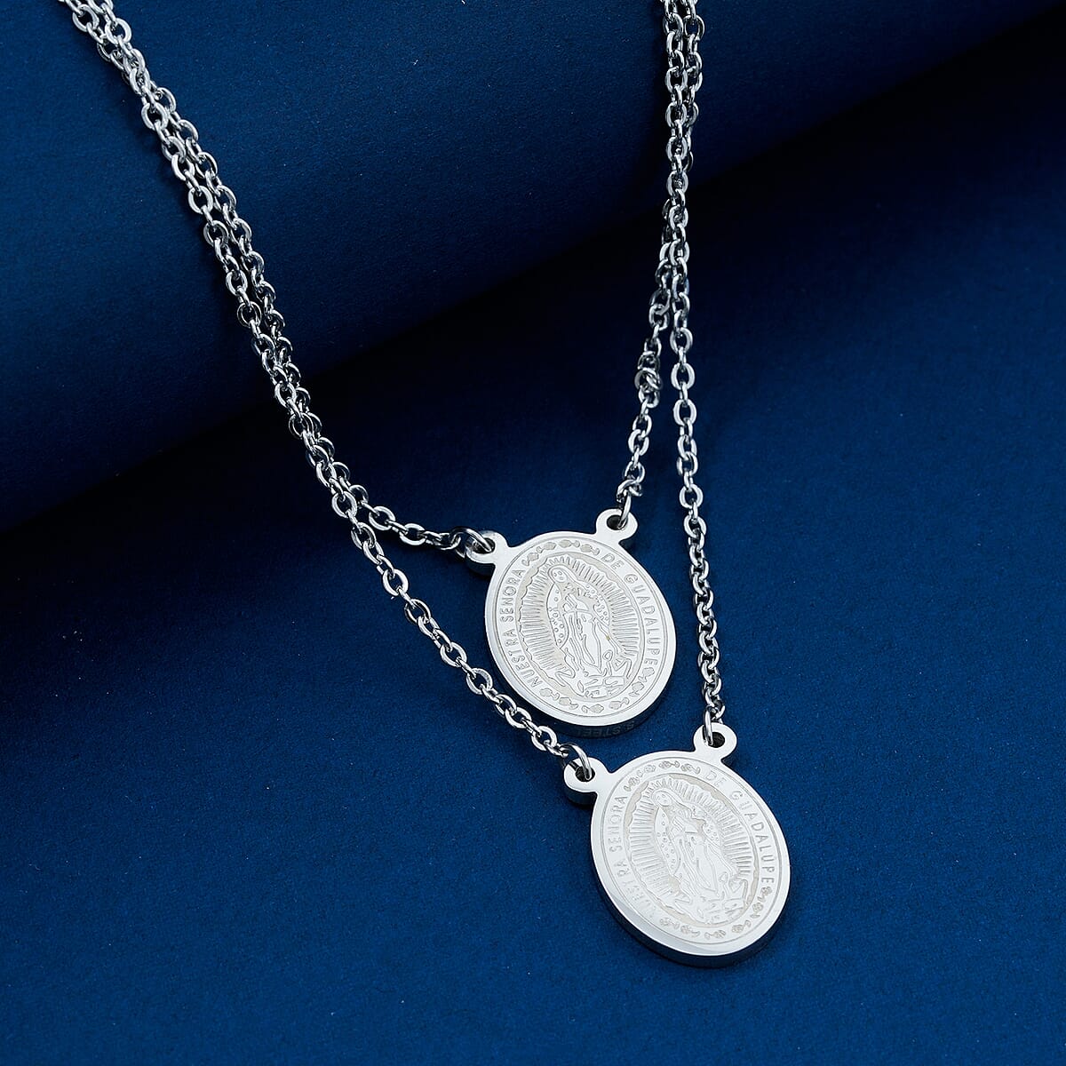 Double Ended Religious Necklace 14 Inches in Stainless Steel 11.10 Grams image number 1