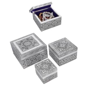 Set of 3 Handcrafted Mandala Embossed Aluminum Oxidized Multi-Purpose Nested Box with Scratch Protection Interior