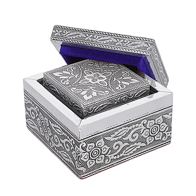 Set of 3 Handcrafted Mandala Embossed Aluminium Oxidized Multi-Purpose Nested Box with Scratch Protection Interior