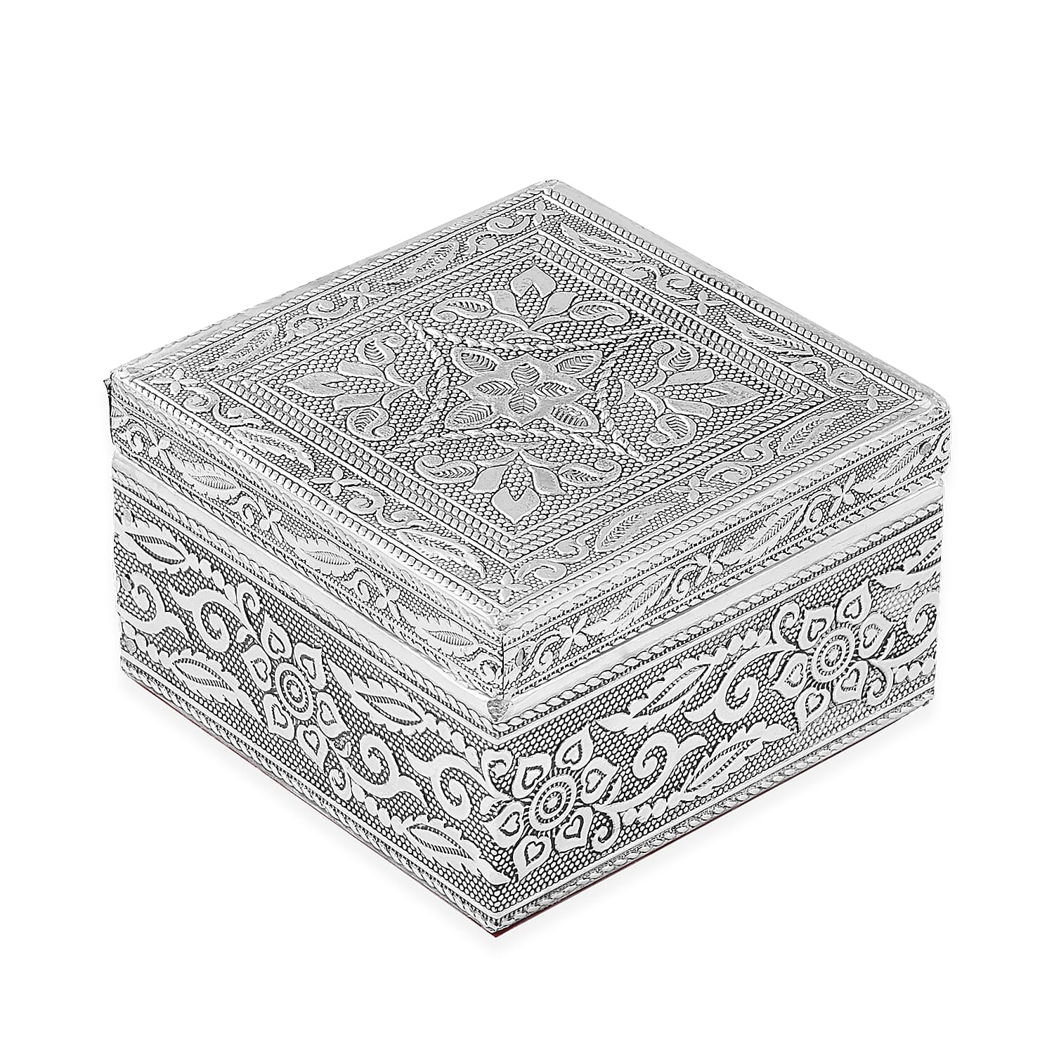Set of 3 Handcrafted Mandala Embossed Aluminium Oxidized Multi-Purpose Nested Box with Scratch Protection Interior
