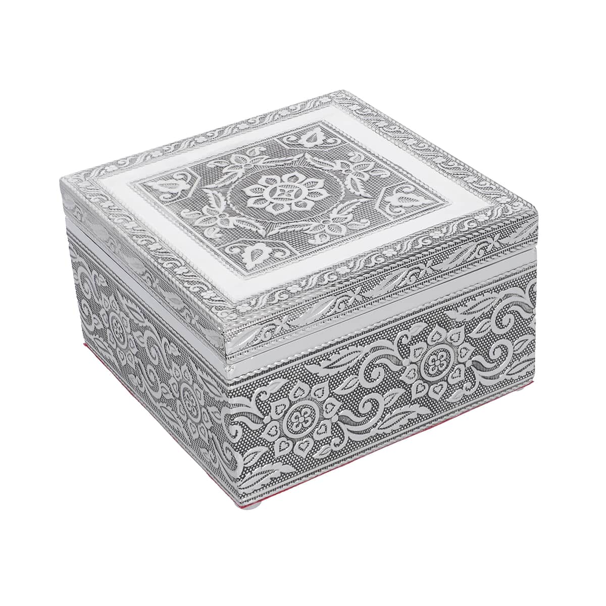 Set of 3 Handcrafted Mandala Embossed Aluminum Oxidized Multi-Purpose Nested Box with Scratch Protection Interior (4.75x4.75x2.5, 3.5x3.5x2.15, 2.5x2.5x1 in) image number 4