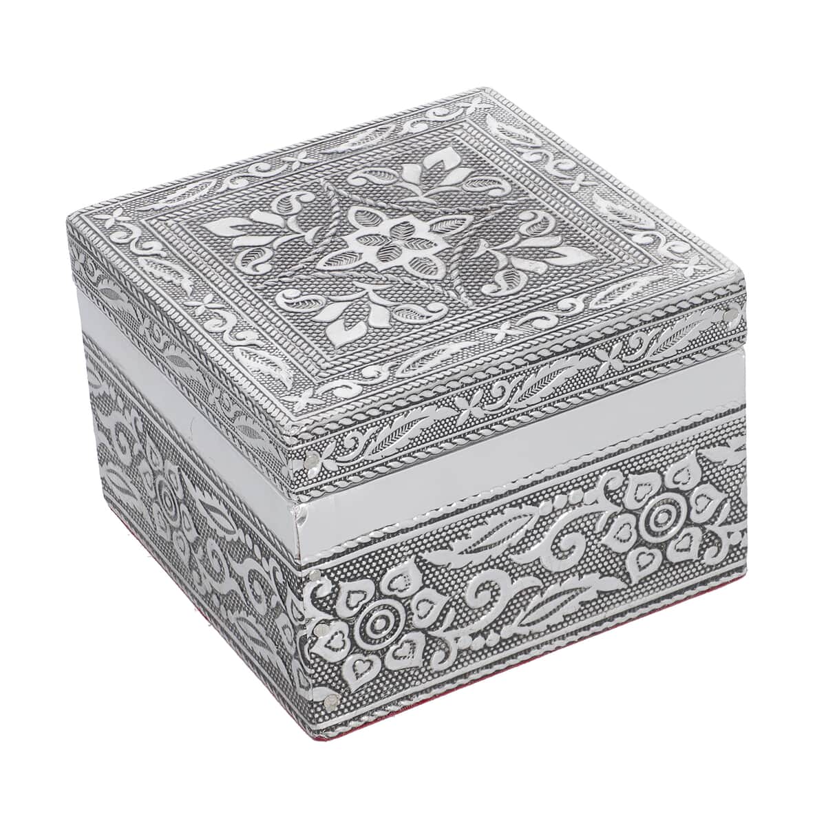 Set of 3 Handcrafted Mandala Embossed Aluminum Oxidized Multi-Purpose Nested Box with Scratch Protection Interior (4.75x4.75x2.5, 3.5x3.5x2.15, 2.5x2.5x1 in) image number 5