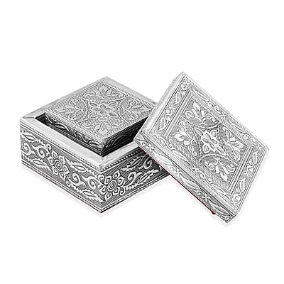 Set of 3 Handcrafted Mandala Embossed Aluminium Oxidized Multi-Purpose Nested Box with Scratch Protection Interior