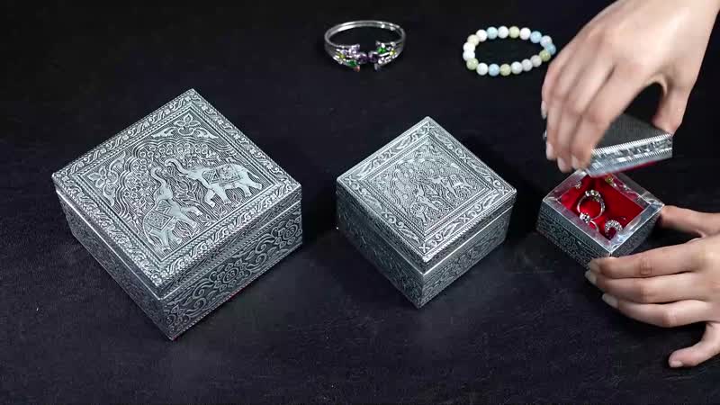 Set of 3 Handcrafted Mandala Embossed Aluminum Oxidized Multi-Purpose Nested Box with Scratch Protection Interior (4.75x4.75x2.5, 3.5x3.5x2.15, 2.5x2.5x1 in)