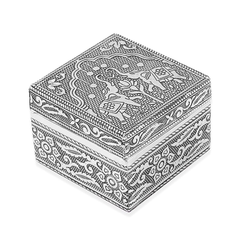 Set of 3 Handcrafted Elephant Duo Embossed Aluminum Oxidized Multi-Purpose Nested Box with Scratch Protection Interior