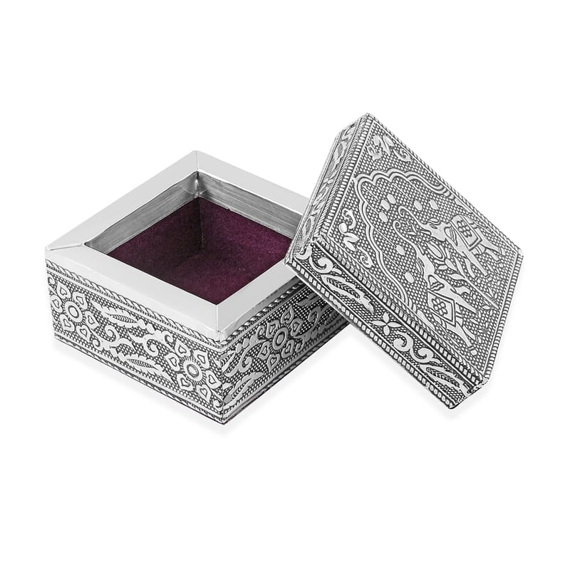 Set of 3 Handcrafted Elephant Duo Embossed Aluminum Oxidized Multi-Purpose Nested Box with Scratch Protection Interior