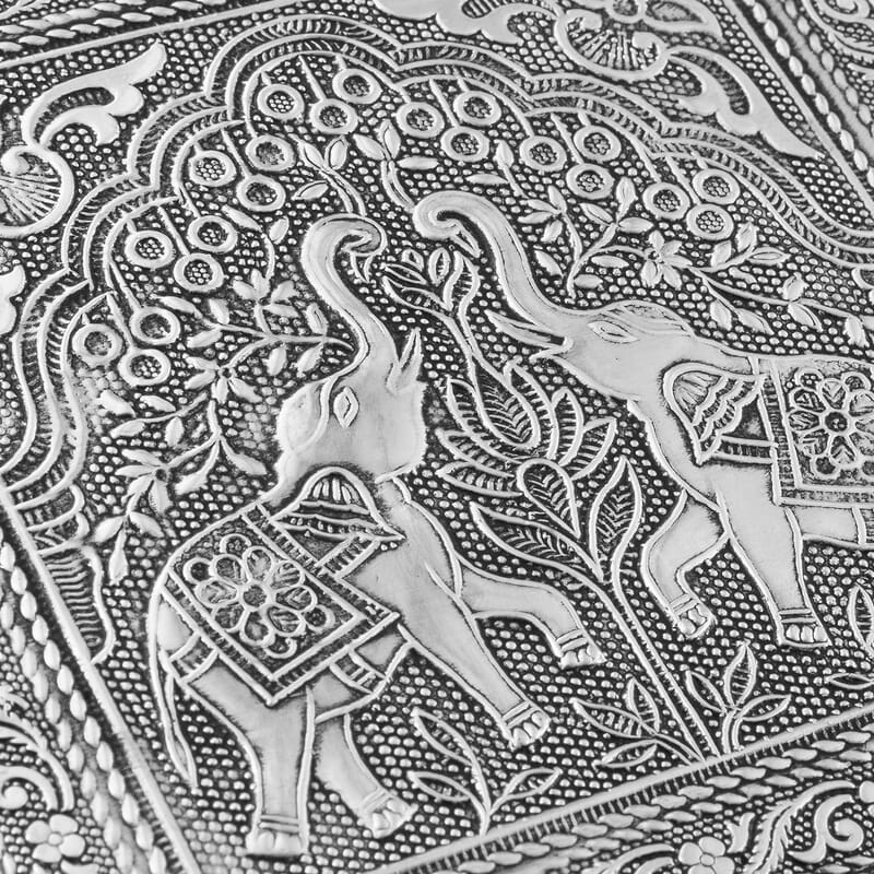 Set of 3 Handcrafted Elephant Duo Embossed Aluminum Oxidized Multi-Purpose Nested Box with Scratch Protection Interior