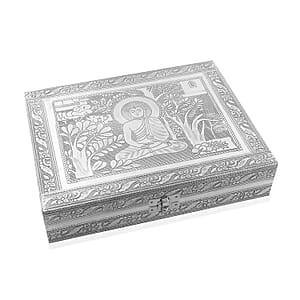 Handcrafted Buddha Embossed Aluminum Oxidized Jewelry Box with Anti-Tarnish & Scratch Protection Interior
