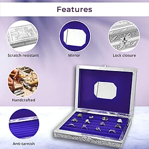 Handcrafted Buddha Embossed Aluminum Oxidized Jewelry Box with Anti-Tarnish & Scratch Protection Interior