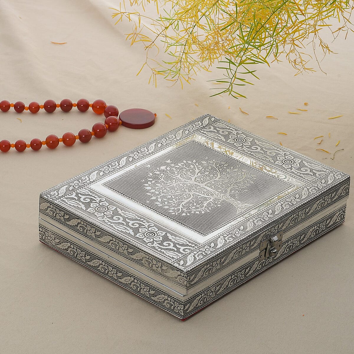 Handcrafted Aluminium Tree of Life Embossed Jewelry Box image number 1