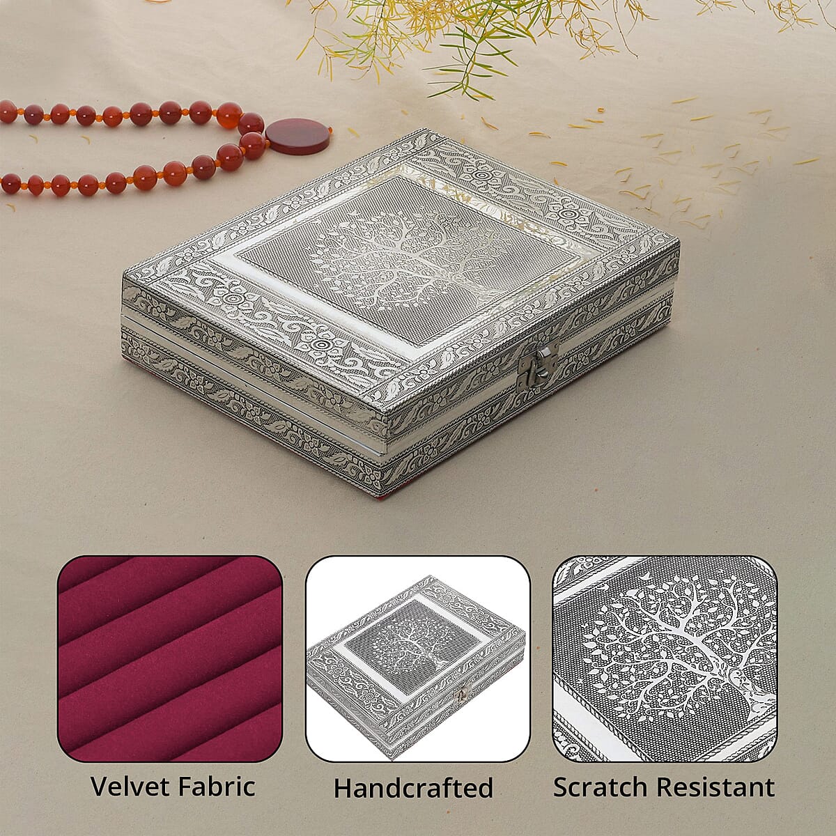 Handcrafted Aluminium Tree of Life Embossed Jewelry Box image number 3