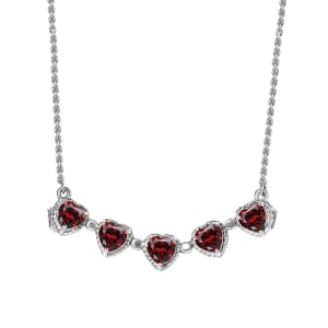 D'Joy Mozambique Garnet Necklace in Sterling Silver, Fashion Necklace For Women, Heart Necklace Silver (18 Inches) 3.10 ctw