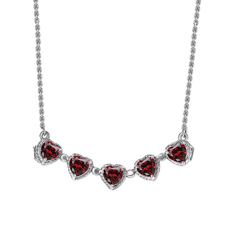 D'Joy Mozambique Garnet Necklace in Sterling Silver, Fashion Necklace For Women, Heart Necklace Silver (18 Inches) 3.10 ctw