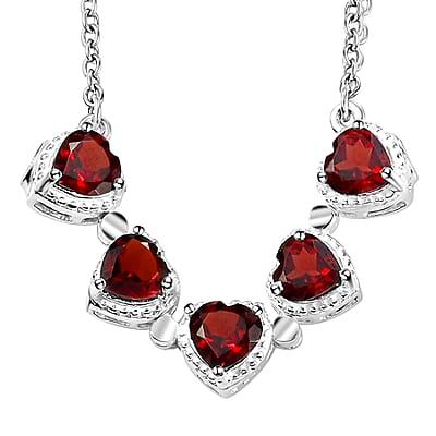 D'Joy Mozambique Garnet Necklace in Sterling Silver, Fashion Necklace For Women, Heart Necklace Silver (18 Inches) 3.10 ctw