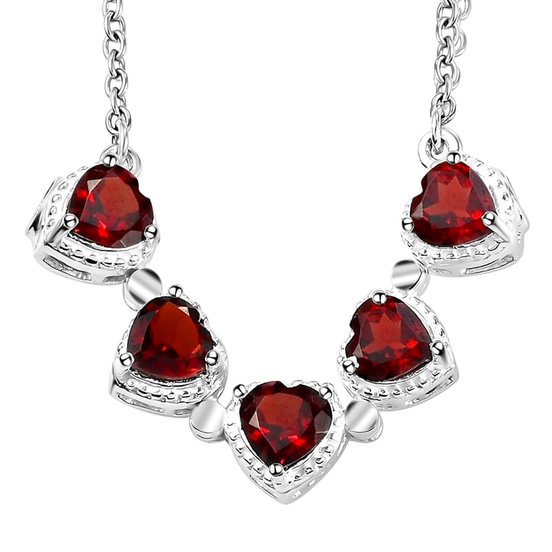 D'Joy Mozambique Garnet Necklace in Sterling Silver, Fashion Necklace For Women, Heart Necklace Silver (18 Inches) 3.10 ctw