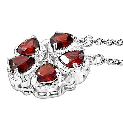D'Joy Mozambique Garnet Necklace in Sterling Silver, Fashion Necklace For Women, Heart Necklace Silver (18 Inches) 3.10 ctw