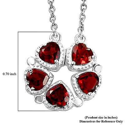 D'Joy Mozambique Garnet Necklace in Sterling Silver, Fashion Necklace For Women, Heart Necklace Silver (18 Inches) 3.10 ctw