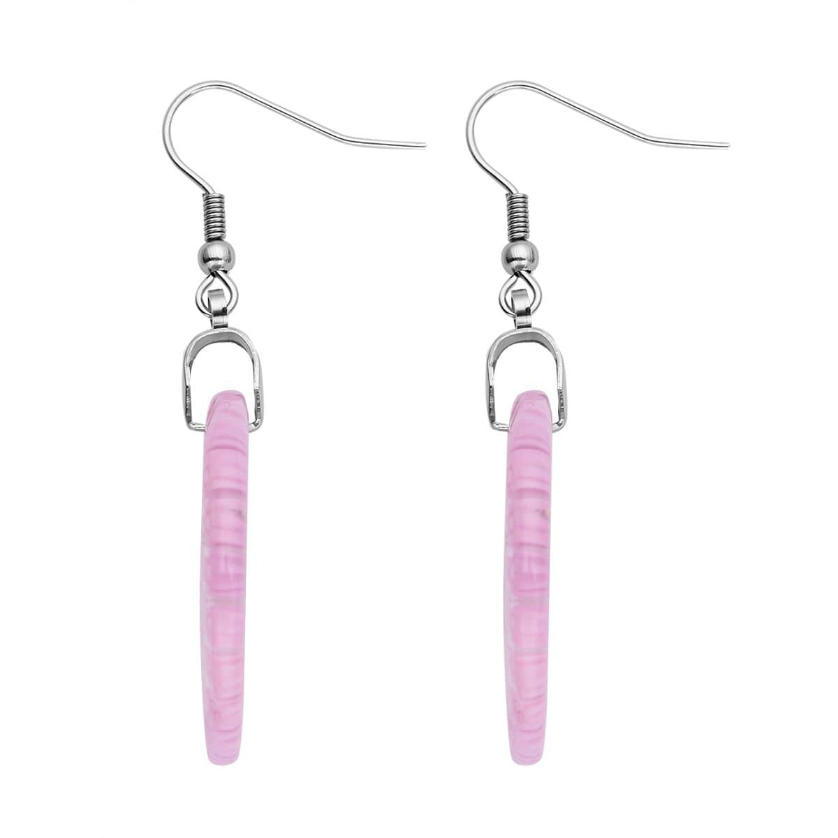 Pink Murano Style Dangle Earrings in Stainless Steel image number 3