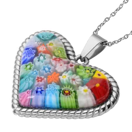Multi Color Murano Style Necklace in Stainless Steel, Heart Pendant For Women (20 Inches) image number 3