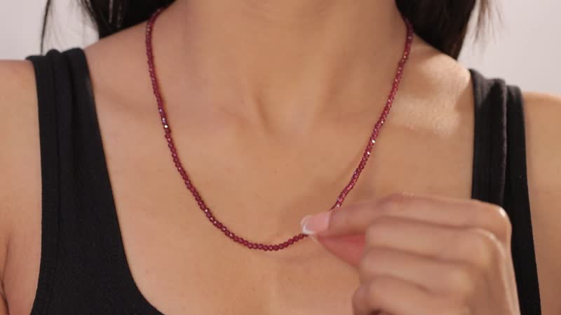 Orissa Rhodolite Garnet Beaded Necklace 20 Inches with Lobster Lock in Sterling Silver 45.00 ctw