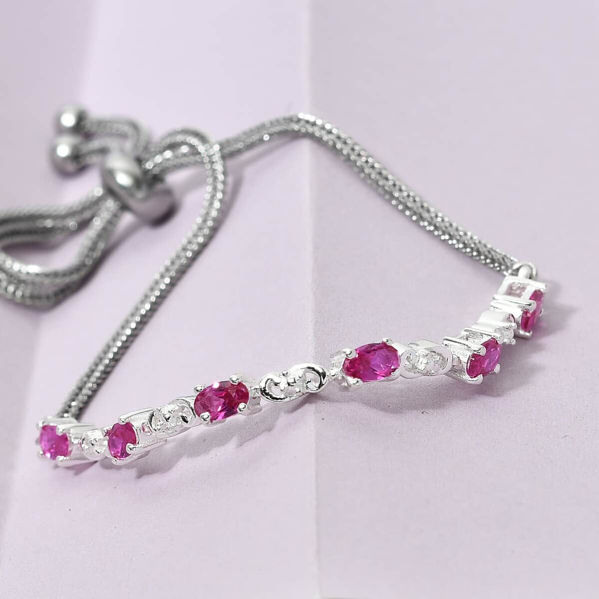 Simulated Red Quartz Bolo Bracelet in Sterling Silver and Stainless Steel image number 2