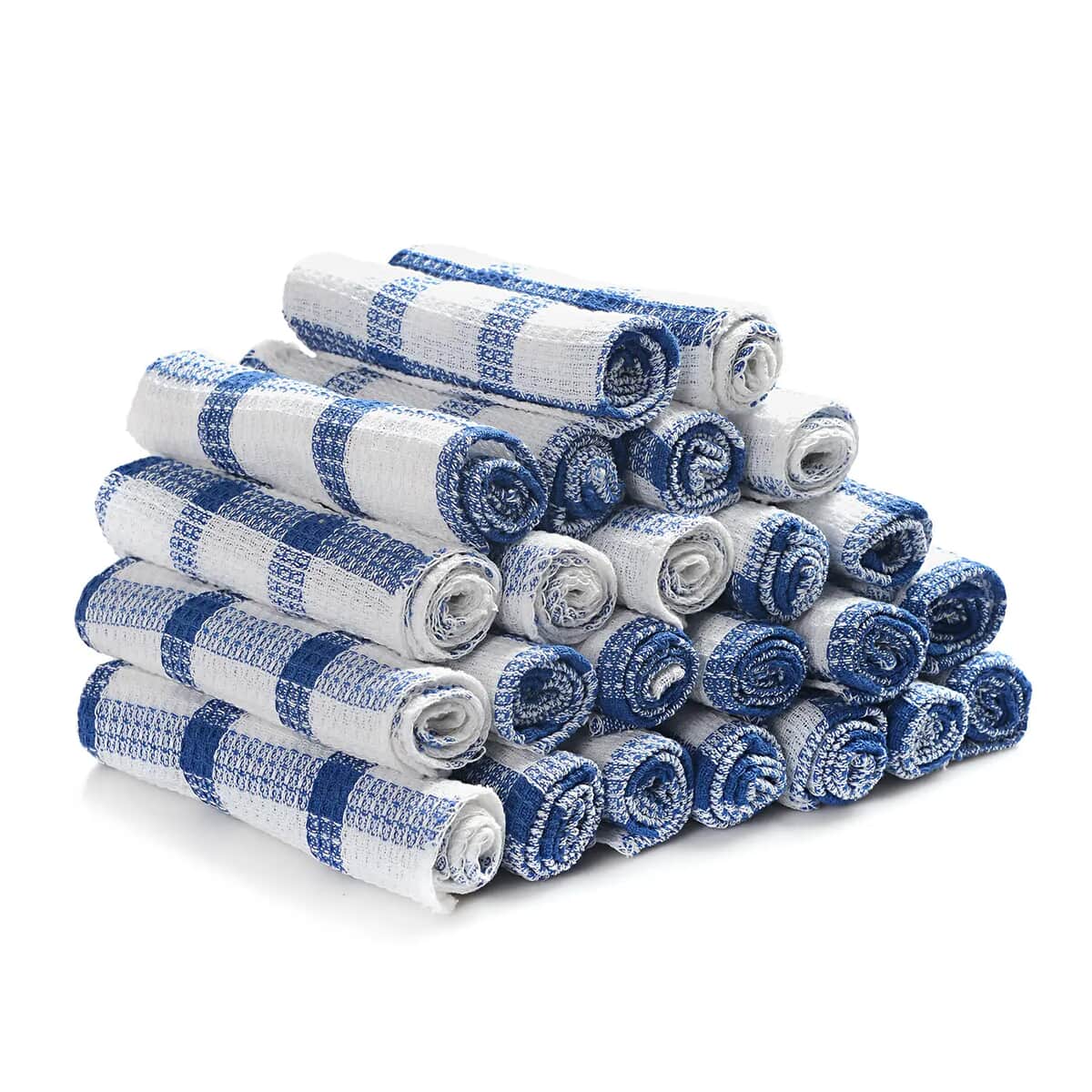 Buy Set of 10 Navy Blue Checked Cotton Kitchen Towels at ShopLC.