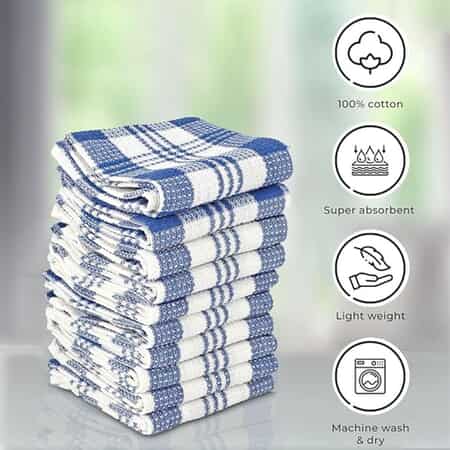 Buy Set of 24 Blue Checkered Pattern Cotton Kitchen Towels Dish