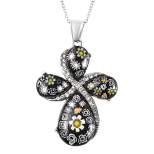 Murano Style Glass Necklace For Women in Stainless steel, Cross Pendant