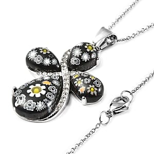 Murano Style Glass Necklace For Women in Stainless steel, Cross Pendant