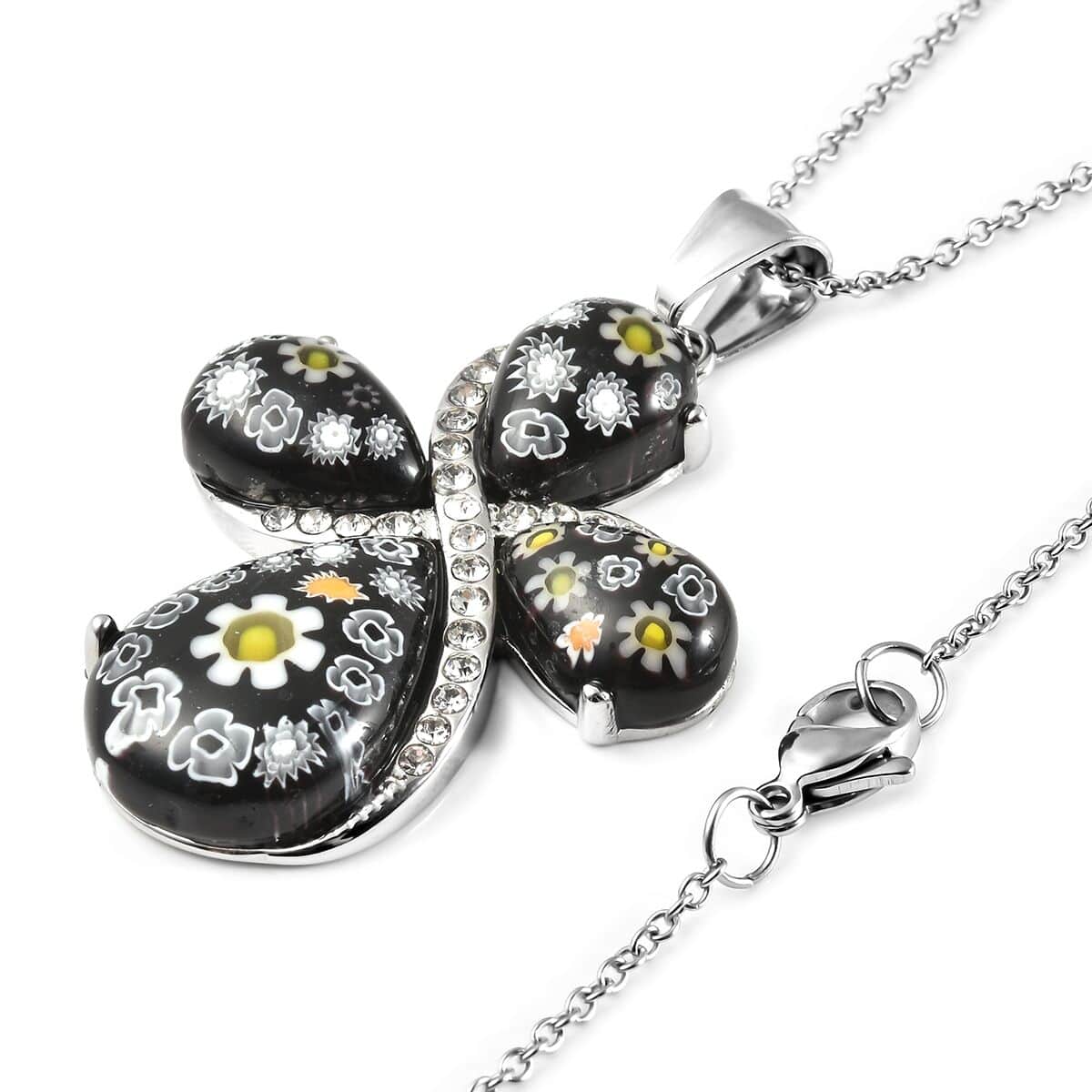 Murano Style Glass Necklace For Women in Stainless steel, Cross Pendant image number 3