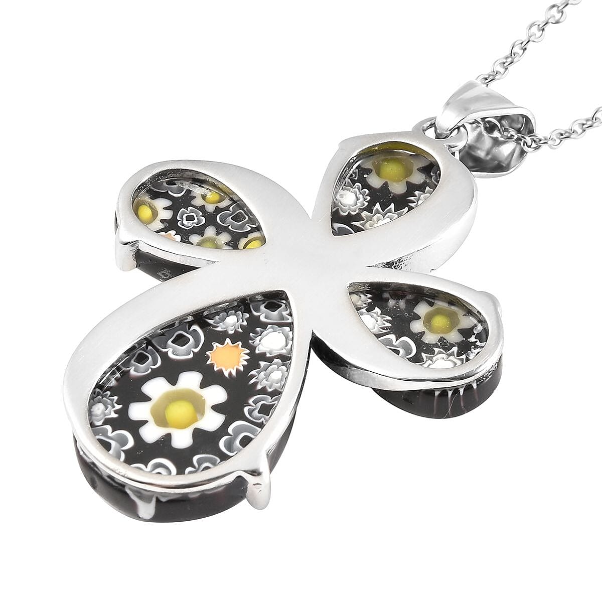 Murano Style Glass Necklace For Women in Stainless steel, Cross Pendant