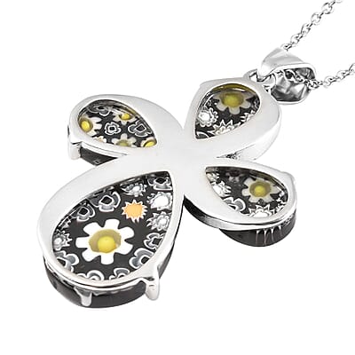 Murano Style Glass Necklace For Women in Stainless steel, Cross Pendant
