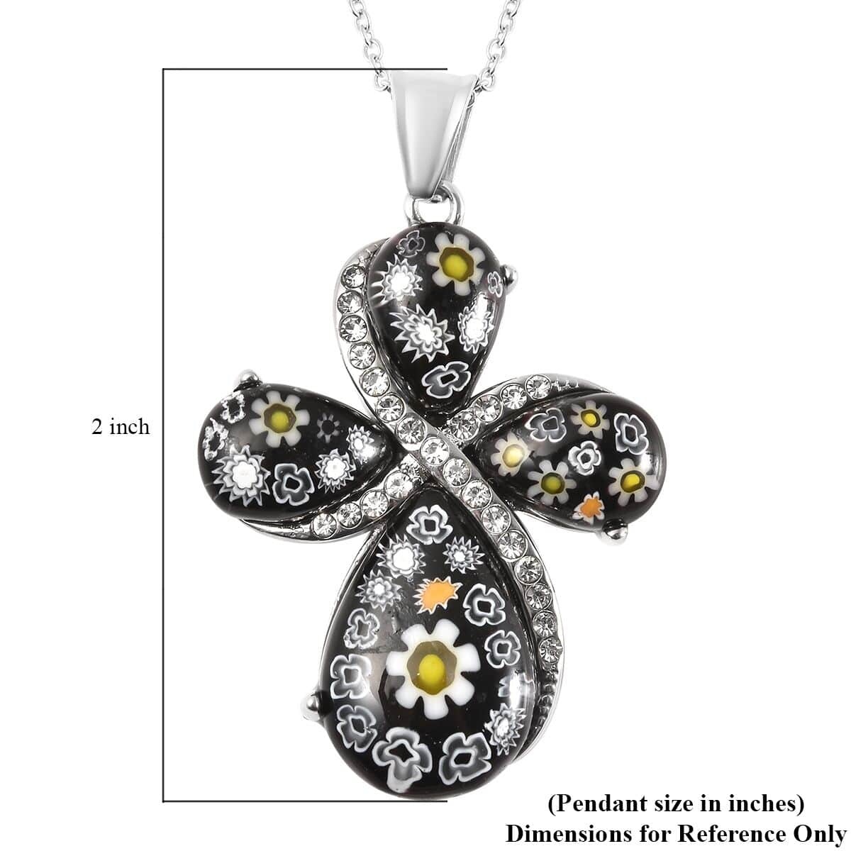 Murano Style Glass Necklace For Women in Stainless steel, Cross Pendant image number 5