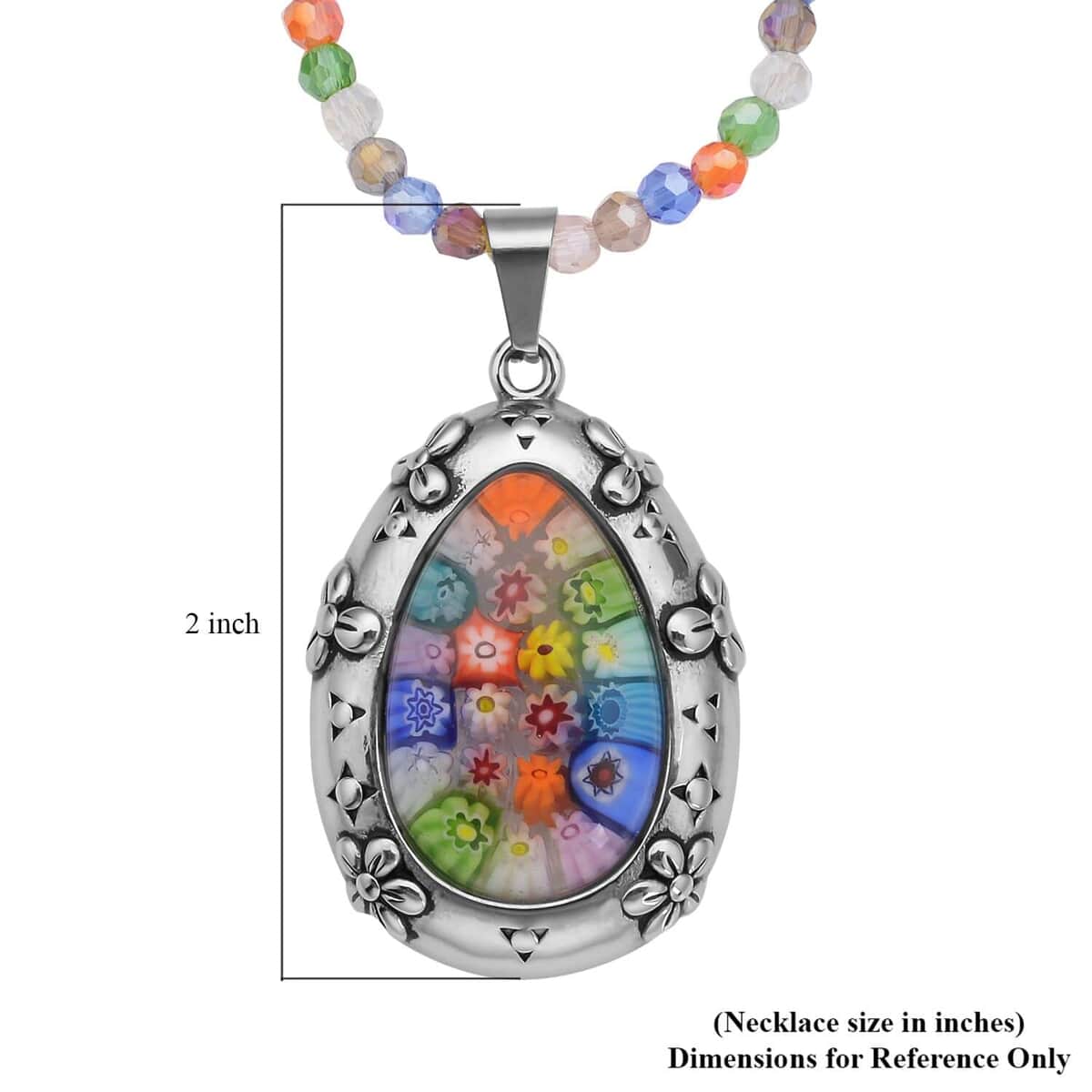 Multi Color Murano Style Pendant with Facet Beaded Necklace 20 Inches in Black Oxidized Stainless Steel image number 5