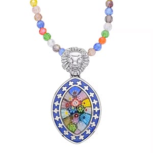 Multi Color Murano Style Enameled Pendant with Facet Beaded Necklace in Stainless Steel, Colorful Jewelry, Gift For Her 20 Inches