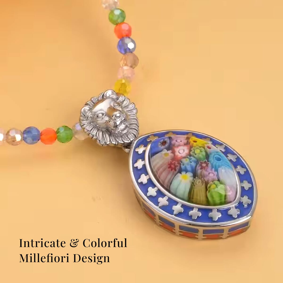 Multi Color Murano Style Enameled Pendant with Facet Beaded Necklace in Stainless Steel, Colorful Jewelry, Gift For Her 20 Inches image number 2