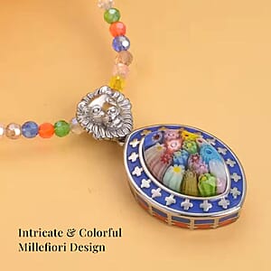 Multi Color Murano Style Enameled Pendant with Facet Beaded Necklace in Stainless Steel, Colorful Jewelry, Gift For Her 20 Inches