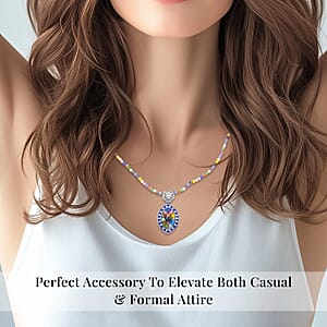 Multi Color Murano Style Enameled Pendant with Facet Beaded Necklace in Stainless Steel, Colorful Jewelry, Gift For Her 20 Inches