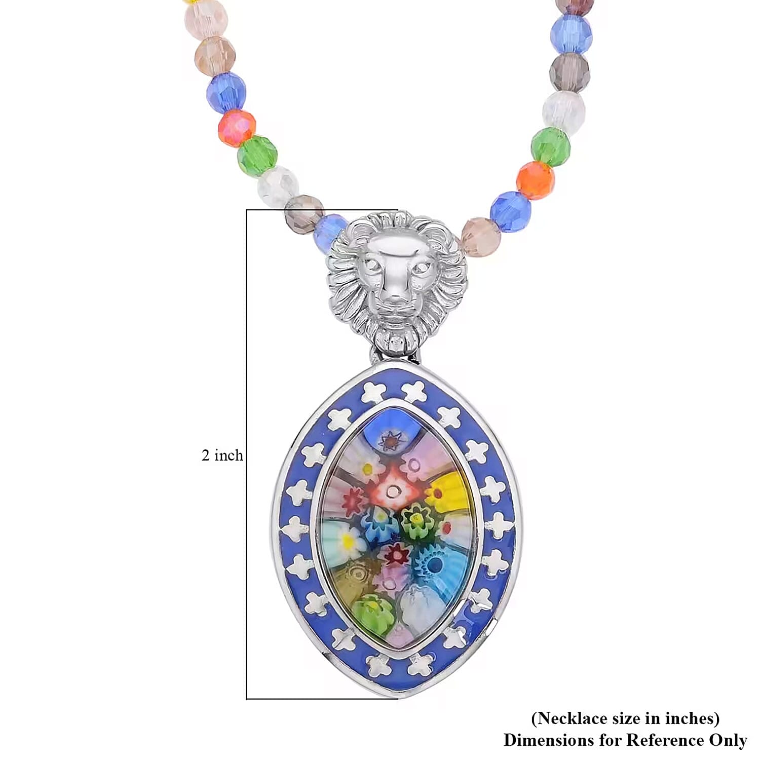 Multi Color Murano Style Enameled Pendant with Facet Beaded Necklace in Stainless Steel, Colorful Jewelry, Gift For Her 20 Inches