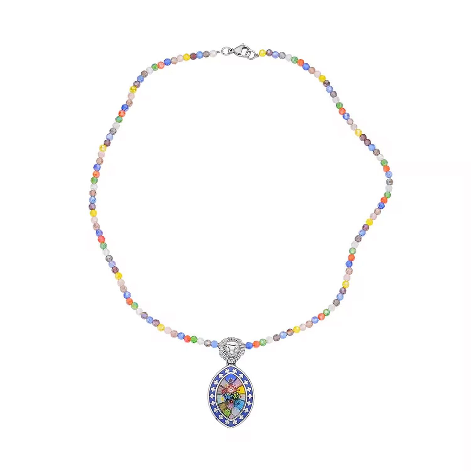 Multi Color Murano Style Enameled Pendant with Facet Beaded Necklace in Stainless Steel, Colorful Jewelry, Gift For Her 20 Inches