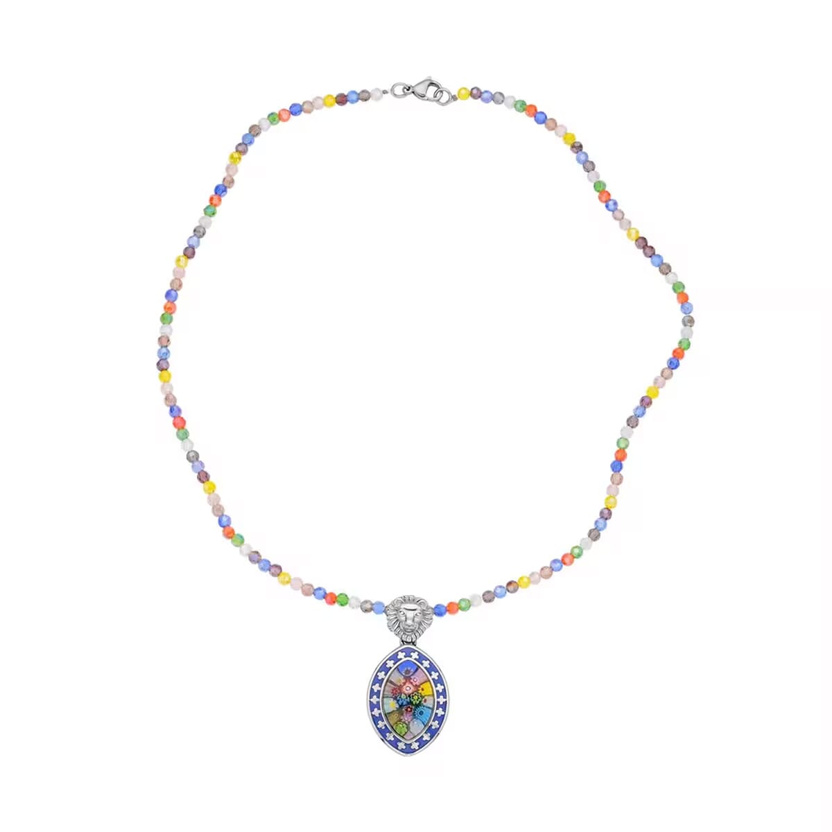 Multi Color Murano Style Enameled Pendant with Facet Beaded Necklace in Stainless Steel, Colorful Jewelry, Gift For Her 20 Inches image number 7