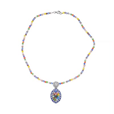 Multi Color Murano Style Enameled Pendant with Facet Beaded Necklace in Stainless Steel, Colorful Jewelry, Gift For Her 20 Inches