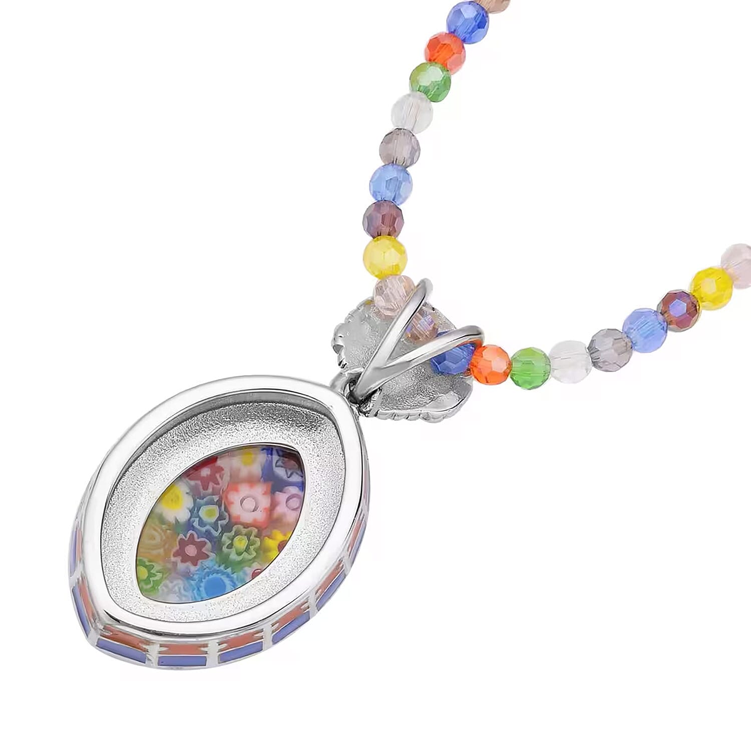 Multi Color Murano Style Enameled Pendant with Facet Beaded Necklace in Stainless Steel, Colorful Jewelry, Gift For Her 20 Inches