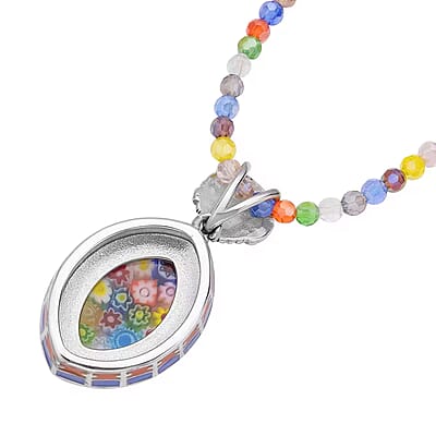 Multi Color Murano Style Enameled Pendant with Facet Beaded Necklace in Stainless Steel, Colorful Jewelry, Gift For Her 20 Inches