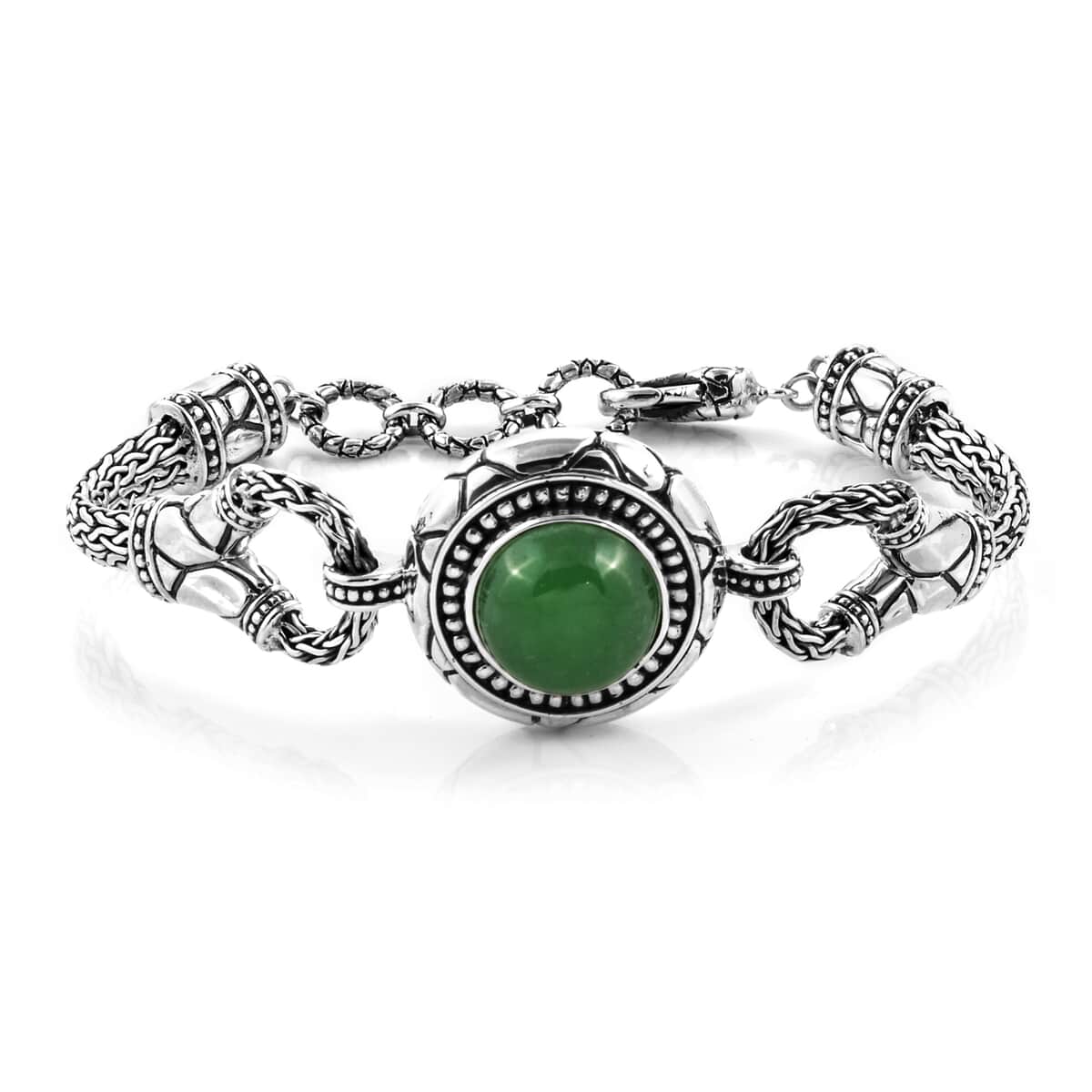 Bali Legacy Green Jade (D) Toggle Clasp Bracelet in Sterling Silver (7.50 In) 10.00 ctw image number 0