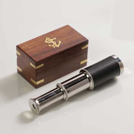 Handcrafted Fully Functional Telescope with Brown Leather Stitched and Wooden Gift Box image number 1