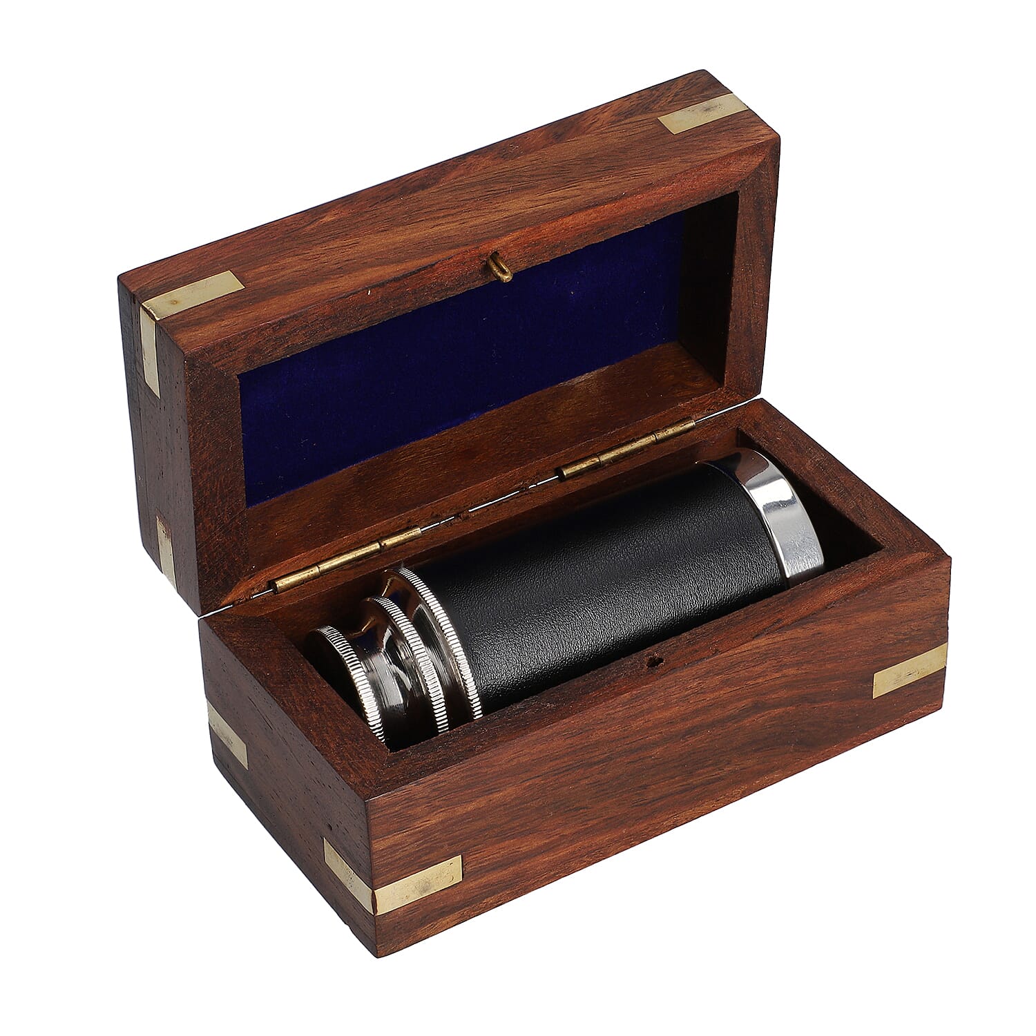 Handcrafted Fully Functional Telescope with Brown Leather Stitched and Wooden Gift Box