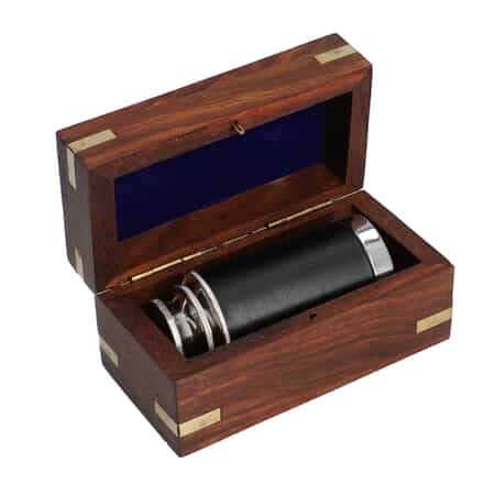 Handcrafted Fully Functional Telescope with Brown Leather Stitched and Wooden Gift Box image number 4