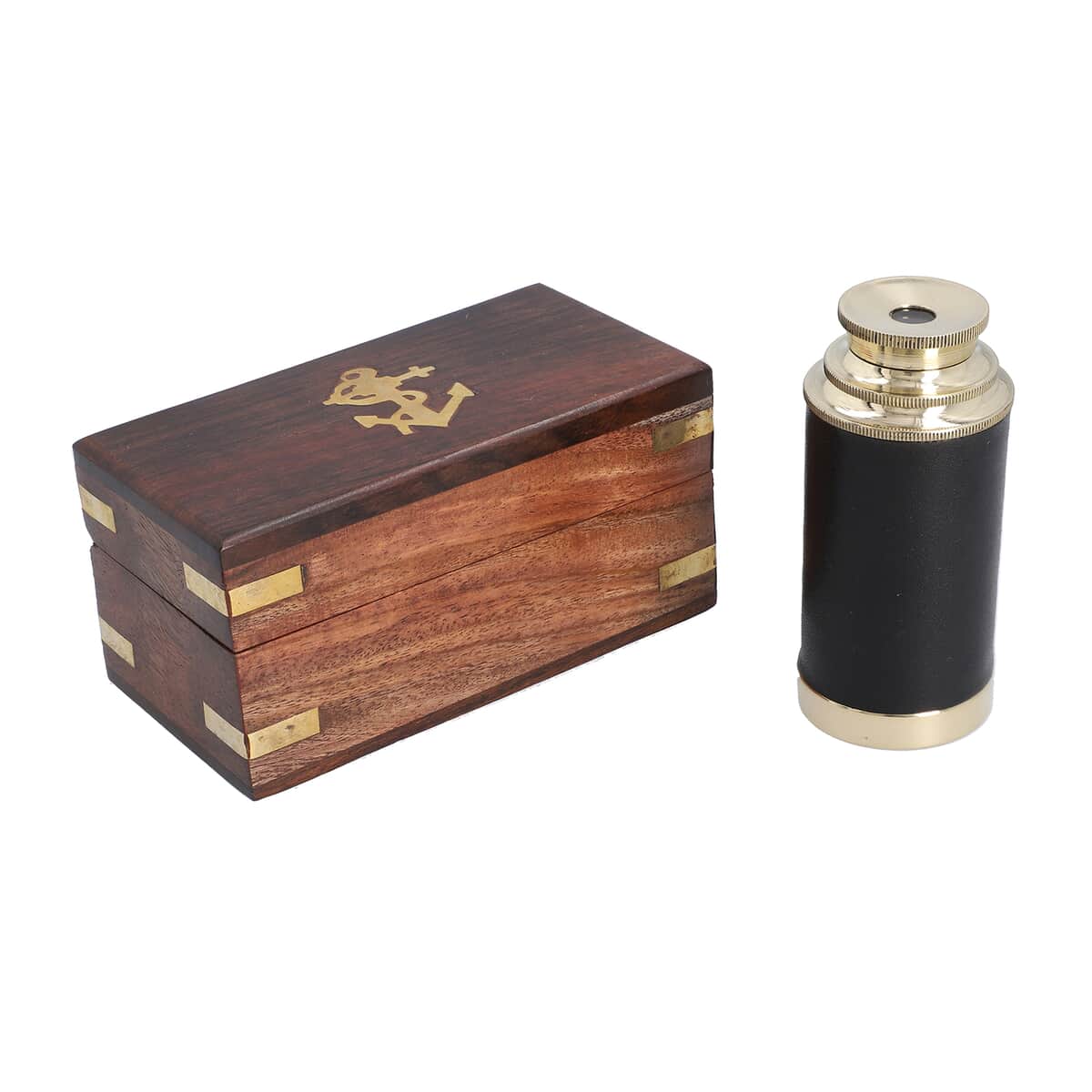 Handcrafted Fully Functional Telescope with Black Leather Stitched and Wooden Gift Box image number 0